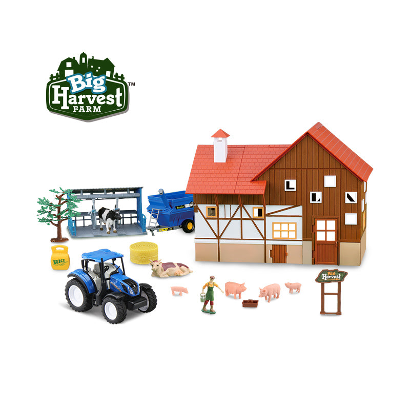 1:32 Farm Playset Include Farmhouse, Tractor, Grain Cart, Farmer, Animal Toys and Farm Tools