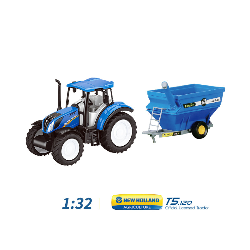 1:32 New Holland T5 Licensed Tractor with Grain Cart Farm Set