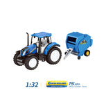 1:32 New Holland T5 Licensed Tractor with Hay Baler Farm Set