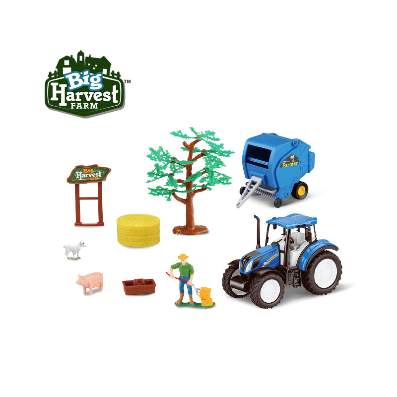 1:32 New Holland T5 Licensed Tractor with Hay Baler Farm Set