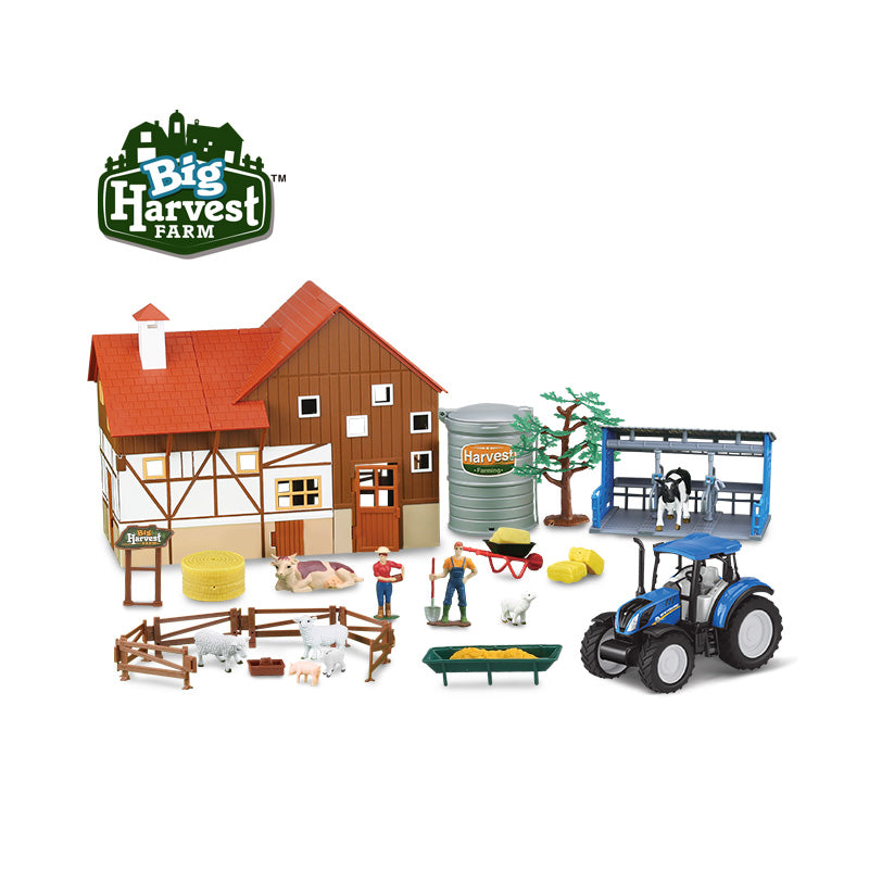 1:32 Farm Playset Include Farmhouse, Tractor, Farmers, Animal Toys, Fences and Farm Tools