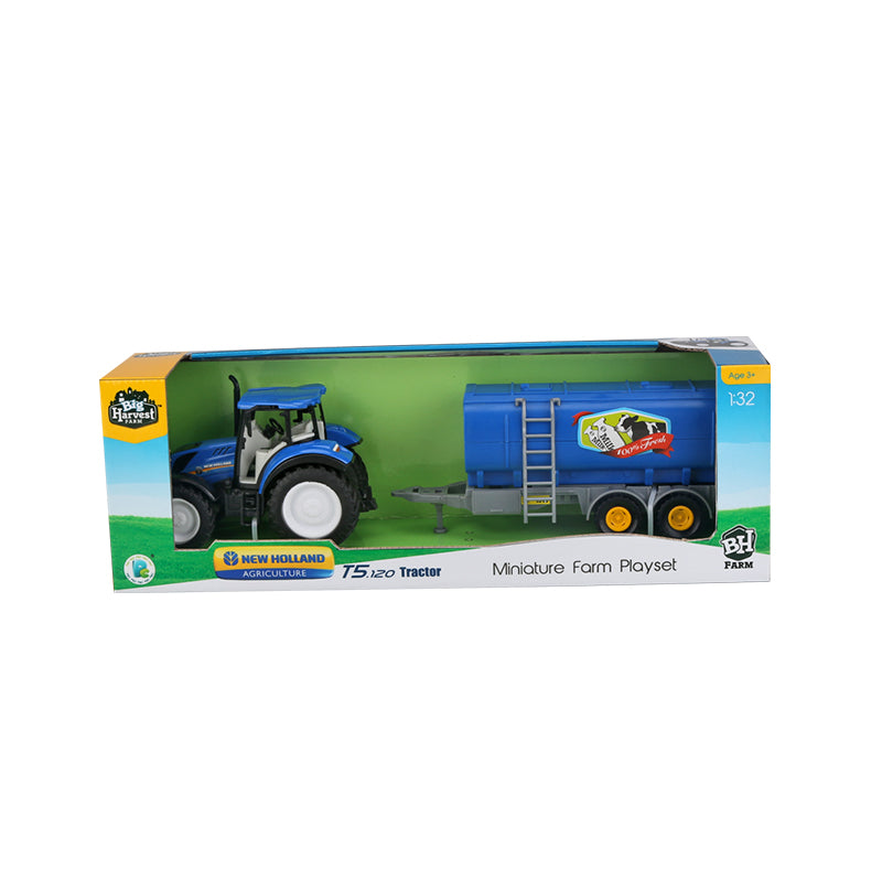 1:32 New Holland T5 Licensed Tractor with Milk Collecting Trailer