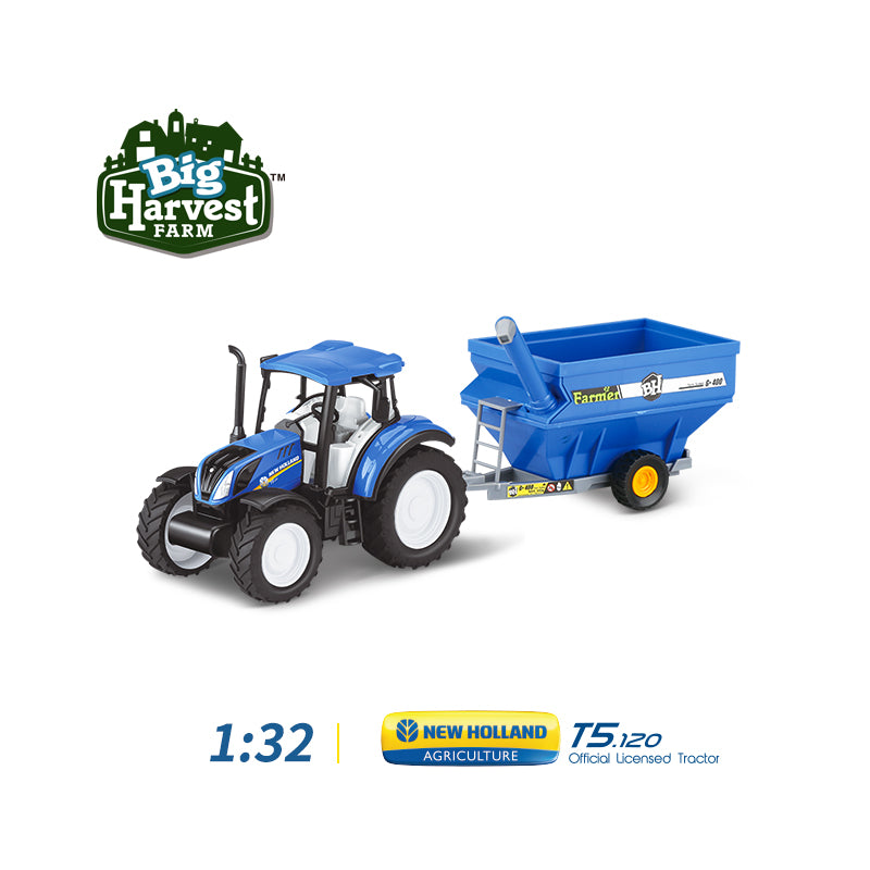 1:32 New Holland T5 Licensed Tractor with Grain Cart