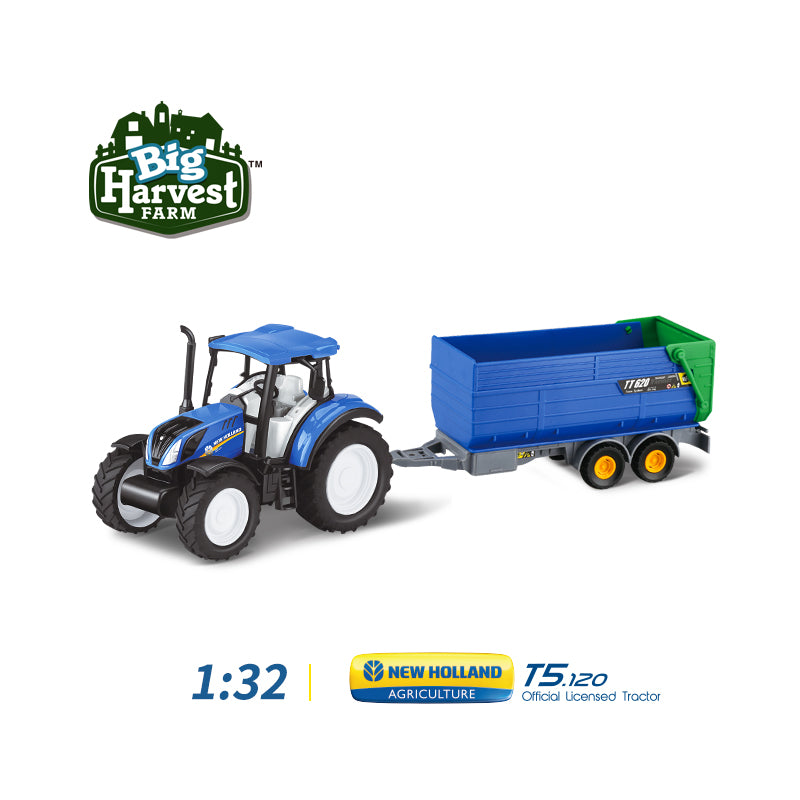 1:32 New Holland T5 Licensed Tractor with Tipper Trailer